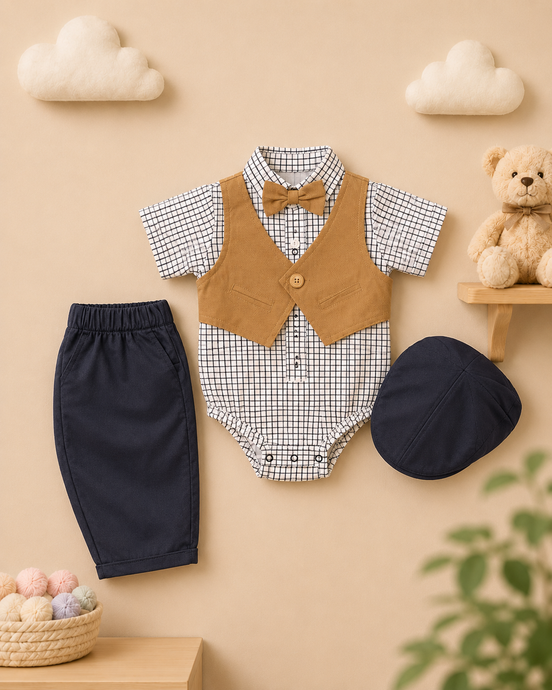 Waistcoat Romper W/Cap